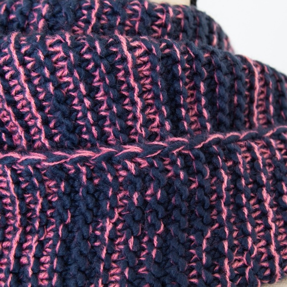 Comfy cozy warm navy & pink tweed blend preppy infinity scarf 100% acrylic - Picture 8 of 9